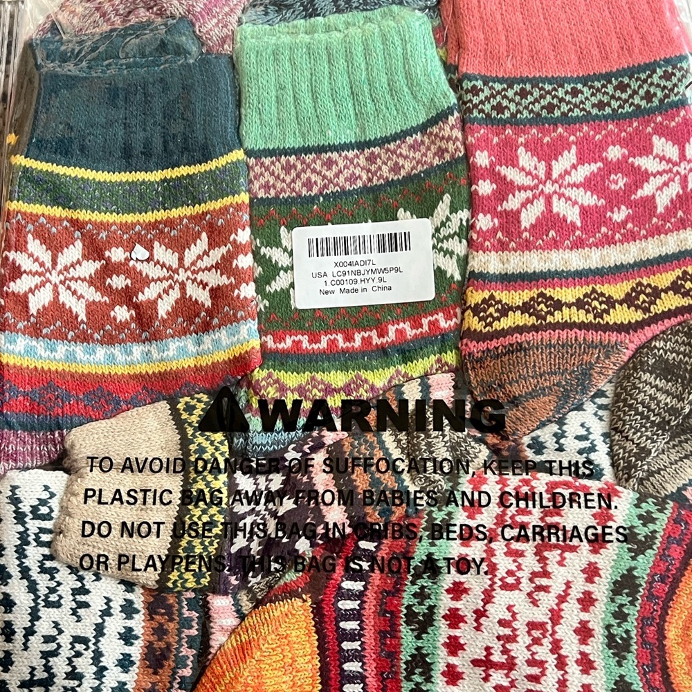New set of 5 Colorful Patterned Knit Socks winter wool hiking boot socks women’s - Picture 2 of 8